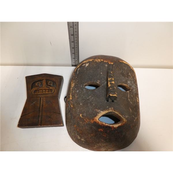 Vintage Wooden Mask and Wooden Mask Statue