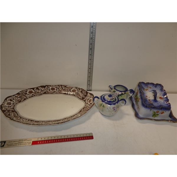 Antique Ceramic Dishes, Covered Cheese Tray,