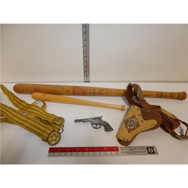 Vintage Children's Gun, Holder , Wooden Bats