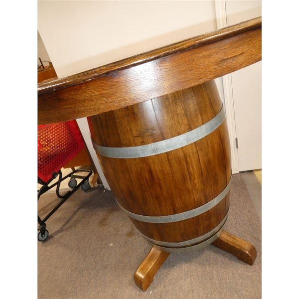 Beautiful Whiskey Barrel Table with Wooden Top