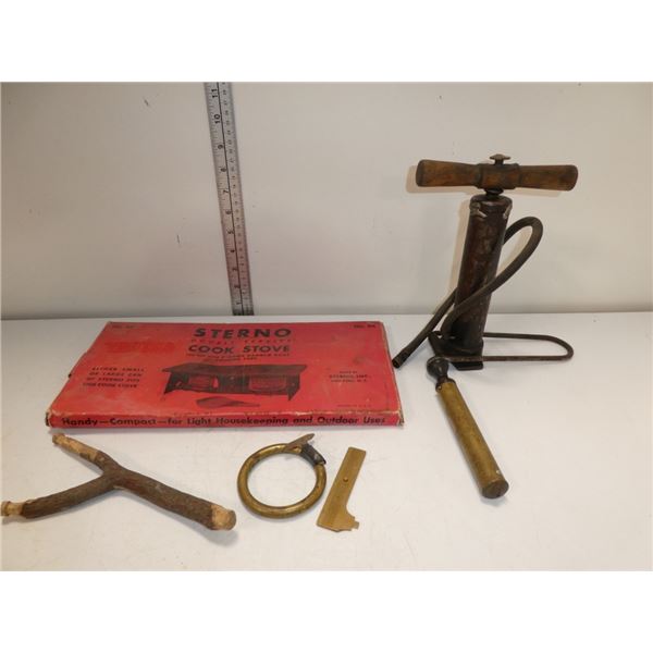 Antique Sterno Cook Stove, Tire Pump, Oil Pump
