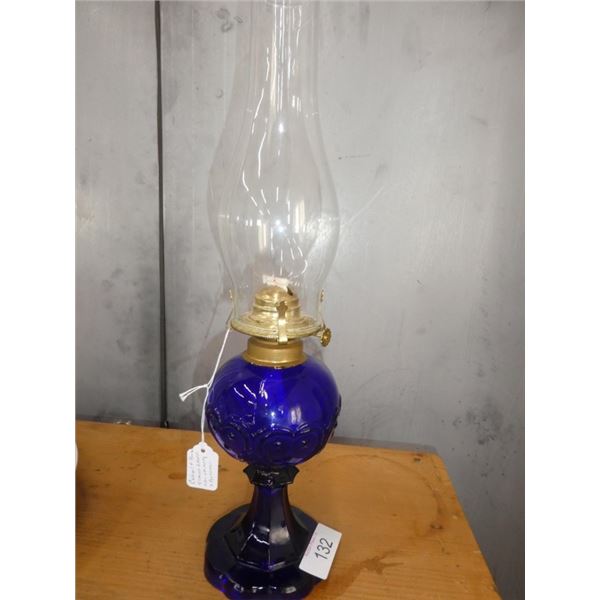 Antique Kobalt Blue Glass Kerosene Lamp