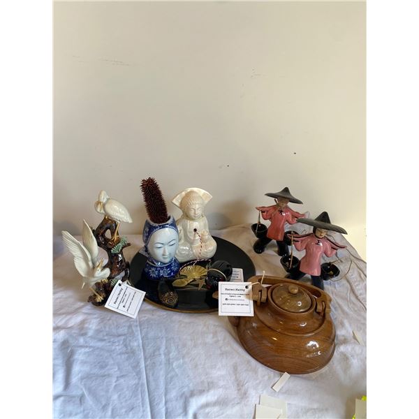 1960 Japanese money bank, Majolica crane figurine etc