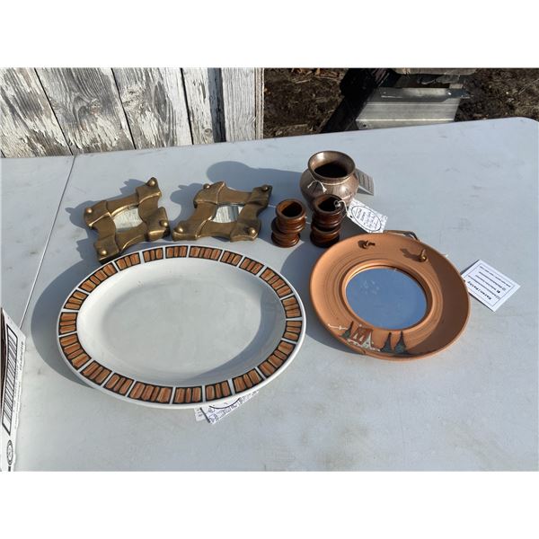 Platter, knapkin holders, pottery mirror etc