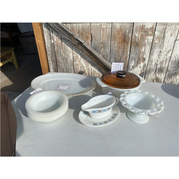 Milk glass , chelsea gravy boat etc