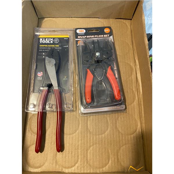 Crimping cutting tool and snap ring plier set