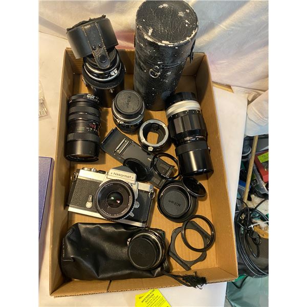 Nikkormat camera and assorted lenses Nikon etc