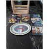 Image 1 : Four assorted cookbooks and holiday platter with wood caddy