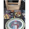 Image 2 : Four assorted cookbooks and holiday platter with wood caddy