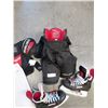 Image 2 : Bauer youth skates  size unknown hockey sox, pants and vest (youth lrg)