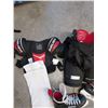 Image 3 : Bauer youth skates  size unknown hockey sox, pants and vest (youth lrg)
