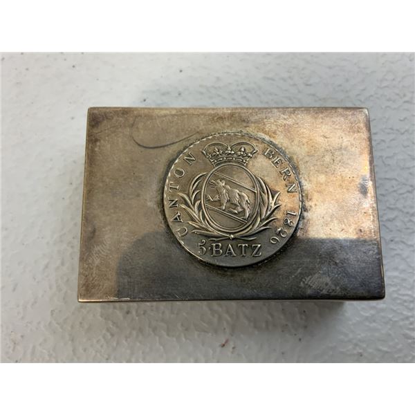 ANTIQUE SILVER SWISS WITH 5 BATZ 1826 COIN MATCH COVER