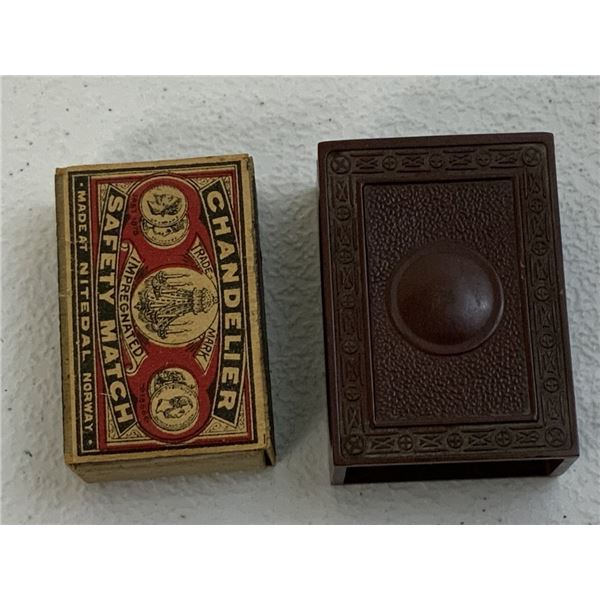 ANTIQUE BAKELITE GRIFFART MATCH COVER WITH BOX OF MATCHES