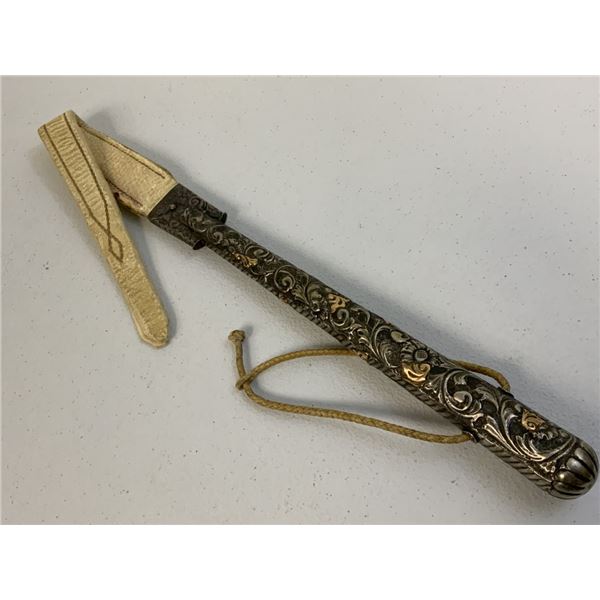 VINTAGE ARGENTINIAN SILVER AND GOLD HANDLED GAUCHO WHIP REBENQUE