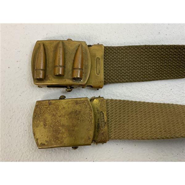WWII US MILITARY WEB BELTS WITH BRASS BUCKLES