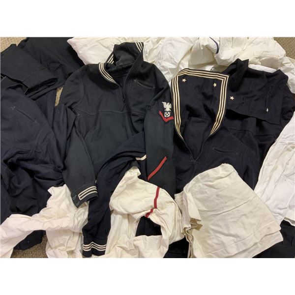 WWII AND POST US NAVY LARGE LOT OF WHITES AND BLUES SHIRTS AND PANTS