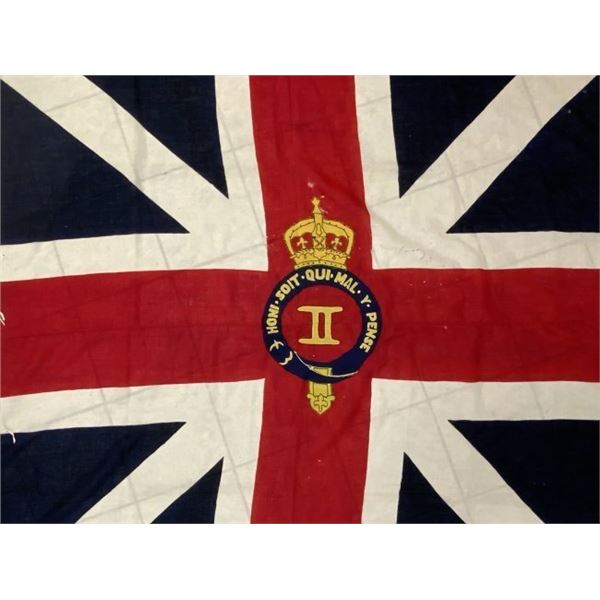 LARGE ANTIQUE BRITISH LATE 18th CENTURY REGIMENTAL FLAG