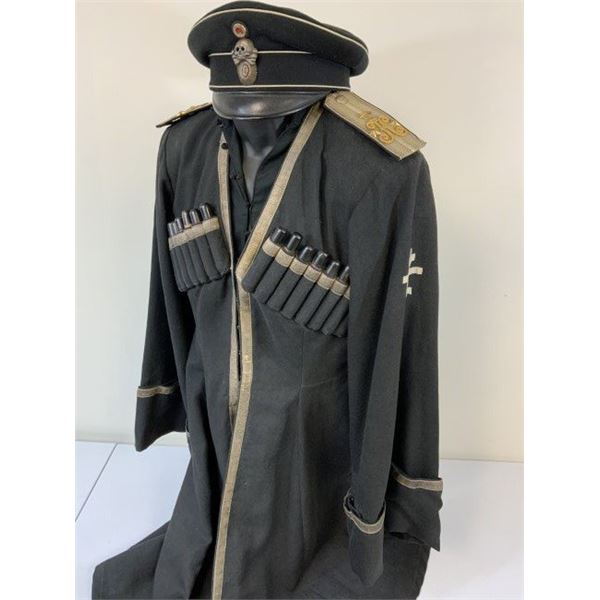 RUSSIAN CIVIL WAR WHITE ARMY KELLER REGIMENT OFFICER UNIFORM CHERKESKA HAT UNDERSHIRT