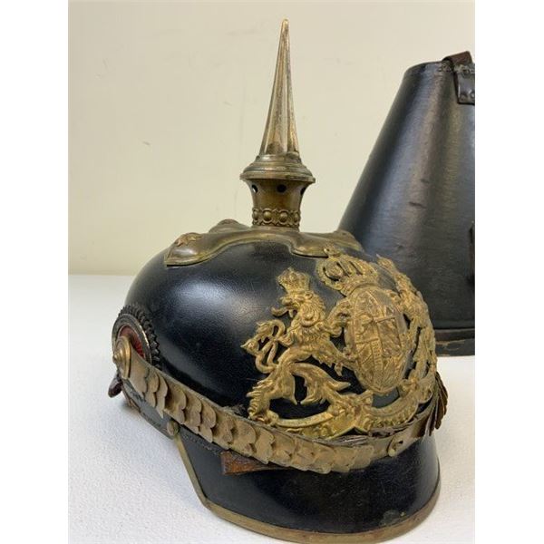 IMPERIAL GERMAN BAVARIAN OFFICER PICKELHAUBE SPIKE HELMET WITH LEATHER CASE