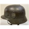 Image 2 : WWII GERMAN BATTLE DAMAGED M39 ARMY COMBAT HELMET WITH LINER AND CHIN STRAP