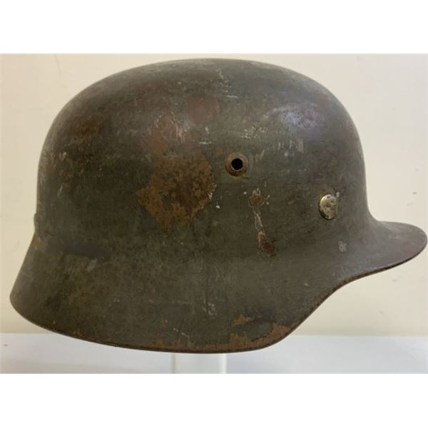 WWII GERMAN M35 ARMY COMBAT HELMET WITH LINER SHRAPNEL IMPACTED
