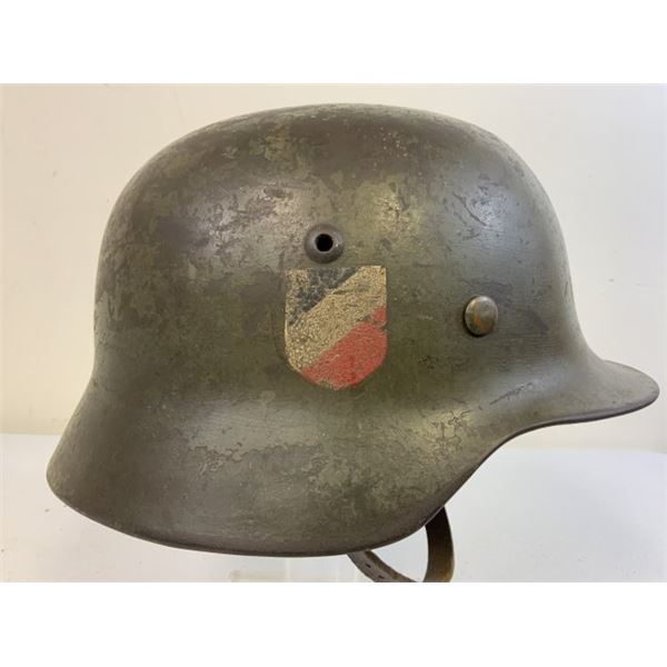 WWII GERMAN ARMY M35 DD NAMED COMBAT HELMET COMPLETE WITH LINER AND CHIN STRAP