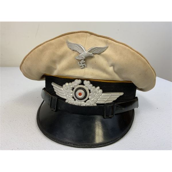 WWII GERMAN LUFTWAFFE FLIGHT NCO OFFICER WHITE TOP VISOR CAP