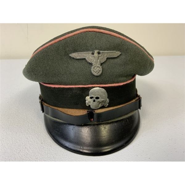 WWII GERMAN WAFFEN SS PANZER NCO OFFICER'S VISOR HAT