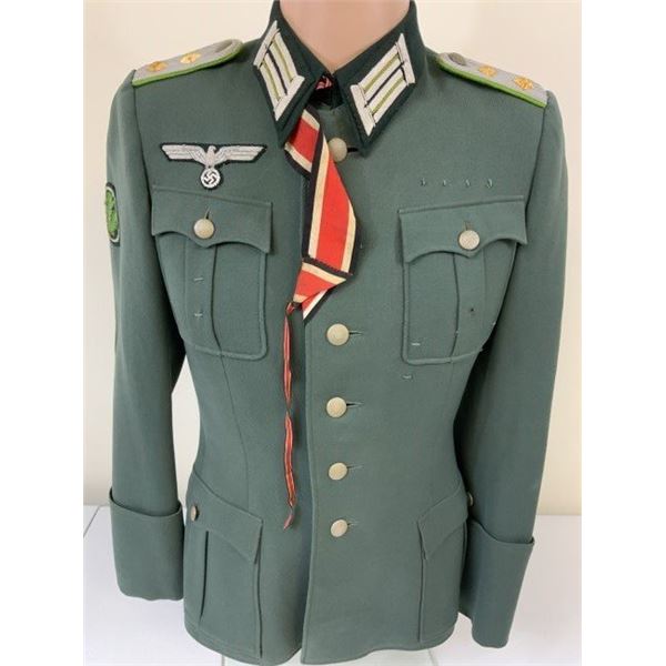 WWII GERMAN ARMY JAGER MOUNTAIN DIVISION OFFICER SERVICE UNIFORM TUNIC KNIGHT CROSS RIBBON