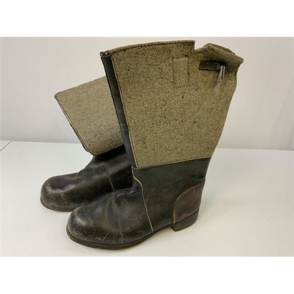 WWII GERMAN WINTER WARM FELT TOP BOOTS RB NUMBERED DATED 1943