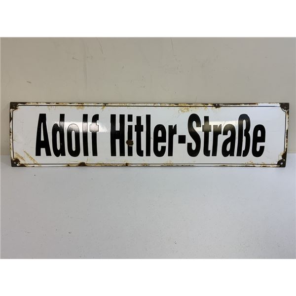 GERMANY THIRD REICH ENAMEL ADOLF HITLER STREET WHITE PORCELAIN TOWN SIGN
