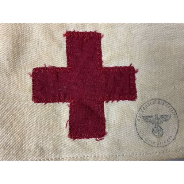 WWII GERMAN RED CROSS ORGANIZATION ARMBAND WITH INK STAMP
