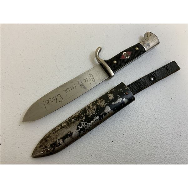 NAZI GERMANY HITLER YOUTH HJ KNIFE DAGGER WITH MOTTO ANTON WINGEN