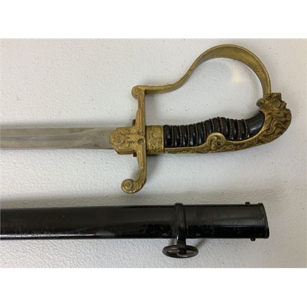 WWII GERMAN OFFICERS LION HEAD SWORD WITH RED RUBY EYES