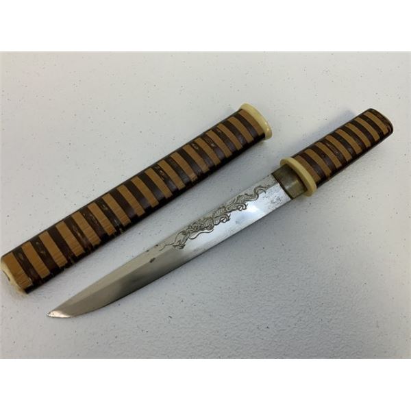ANTIQUE JAPANESE TANTO SEPPUKU HARAKIRI CARVED HORIMONO DRAGON BLADE