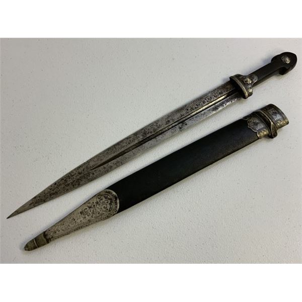 ANTIQUE RUSSIAN COSSACK CAUCASIAN KINJAL DAGGER SILVER DECORATED SIGNED