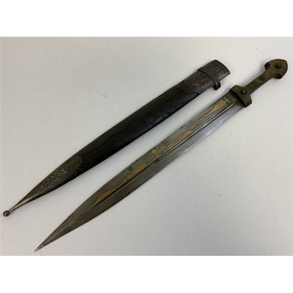 ANTIQUE ISLAMIC PERSIAN LARGE KINJAL DAGGER OTTOMAN CA. 1880 GOLD INLAYS