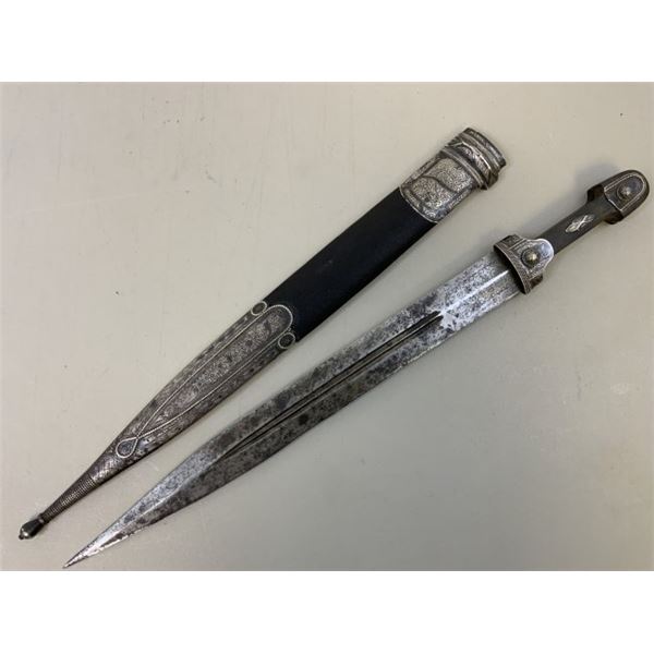 ANTIQUE RUSSIAN COSSACK CAUCASIAN KINJAL DAGGER 84 SILVER DECORATED