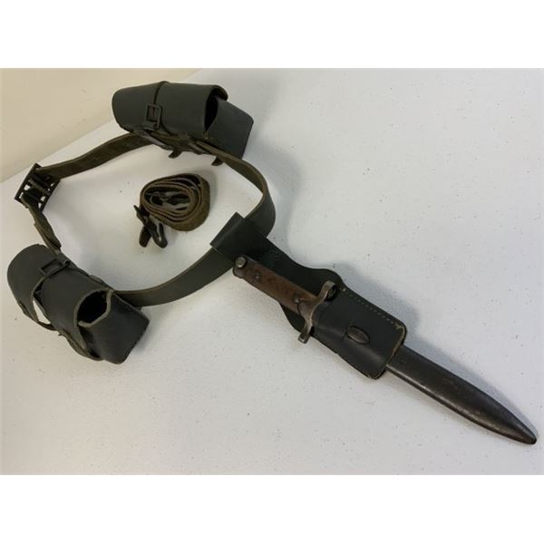 WWII ITALY COMBAT BELT COMPLETE WITH AMMO POUCHES AND BAYONET AND CROSS STRAP