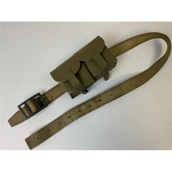 ANTIQUE ITALIAN MILITARY LEATHER PISTOL BELT WITH AMMO POUCHES WWI / WWII
