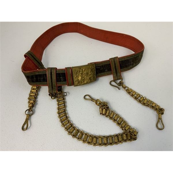 ANTIQUE DRESS SWORD BELT WITH BRASS HANGERS AND BUCKLE