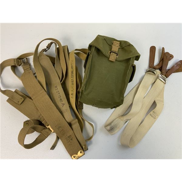 WWII BRITISH POUCH AND WEB BELTS EQUIPMENT STRAPS AND SUSPENDERS