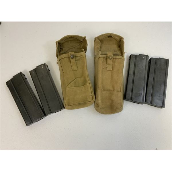 US VINTAGE M14 RIFLE MAGAZINES LOT WITH 1944 DATED CANVAS POUCHES