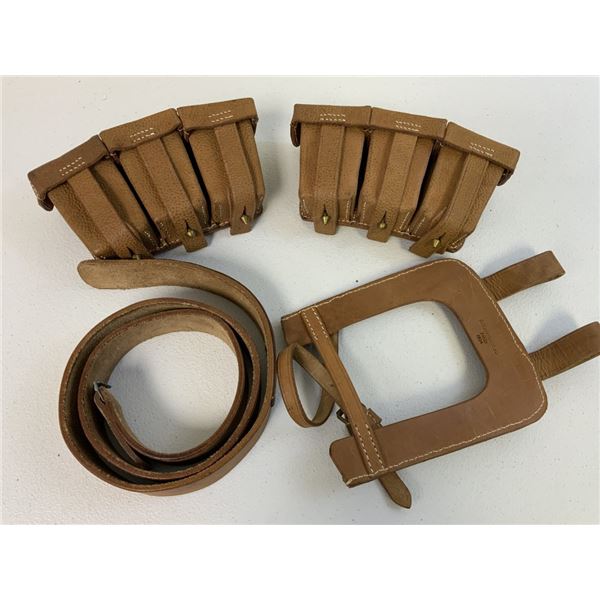 WWI GERMAN REENACTMENT LEATHER BELT WITH AMMO POUCHED AND SHOVEL CARRIER