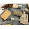 Image 5 : WWI GERMAN REENACTMENT CANVAS GAS MASK POUCH AND PERSONAL ITEMS IN THE POUCHER