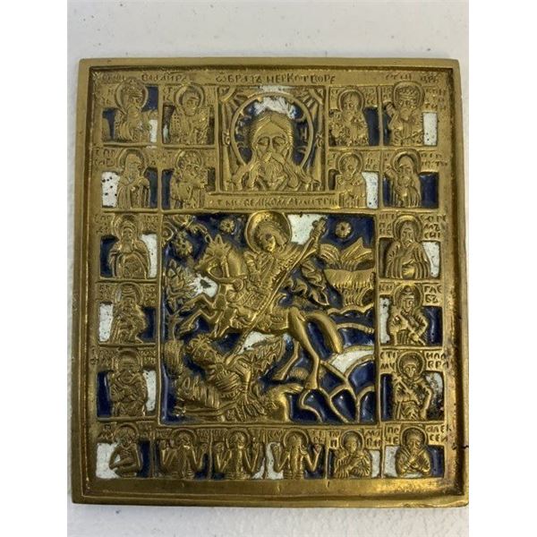 ANTIQUE IMPERIAL RUSSIAN BRONZE ORTHODOX ICON St. DMITRY 19th CENTURY