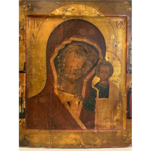 ANTIQUE EARLY 19th CENTURY RUSSIAN ORTHODOX ICON " KAZAN MOTHER OF GOD"