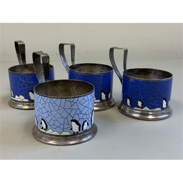 USSR VINTAGE RUSSIAN TRADITIONAL TEA GLASS ENAMELED HOLDERS