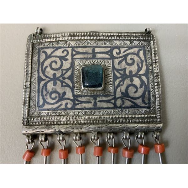 ANTIQUE SILVER FILIGREE RUSSIAN CAUCASIAN BROOCH . 2" DIAMETER