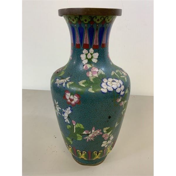 ANTIQUE CHINESE ENAMELED BRASS CLOISONNE VASE